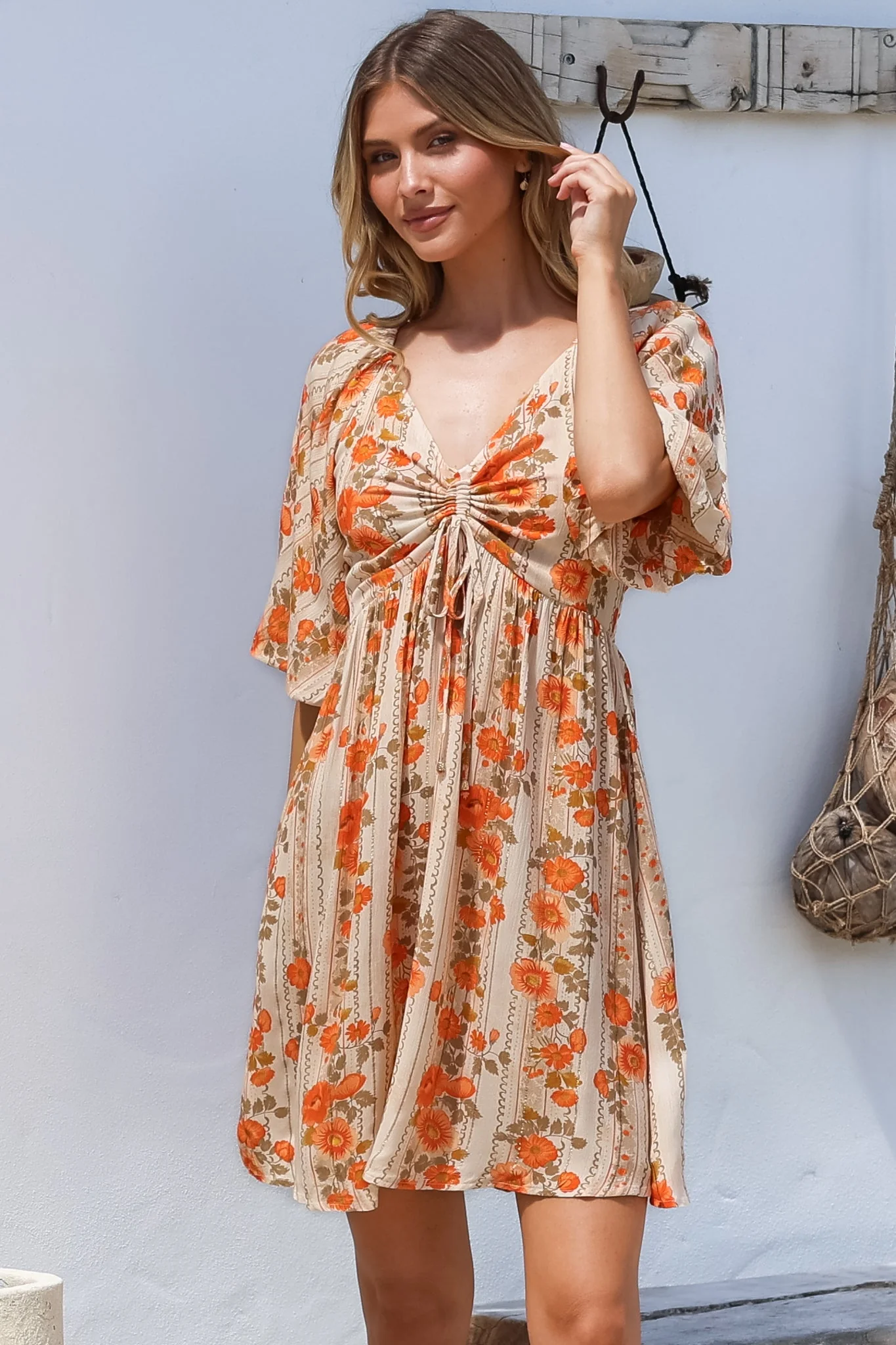 Yanna Mini Dress - On or Off Shoulder A Line Dress with Elasticated Back in Vondrosa Print - Image 4