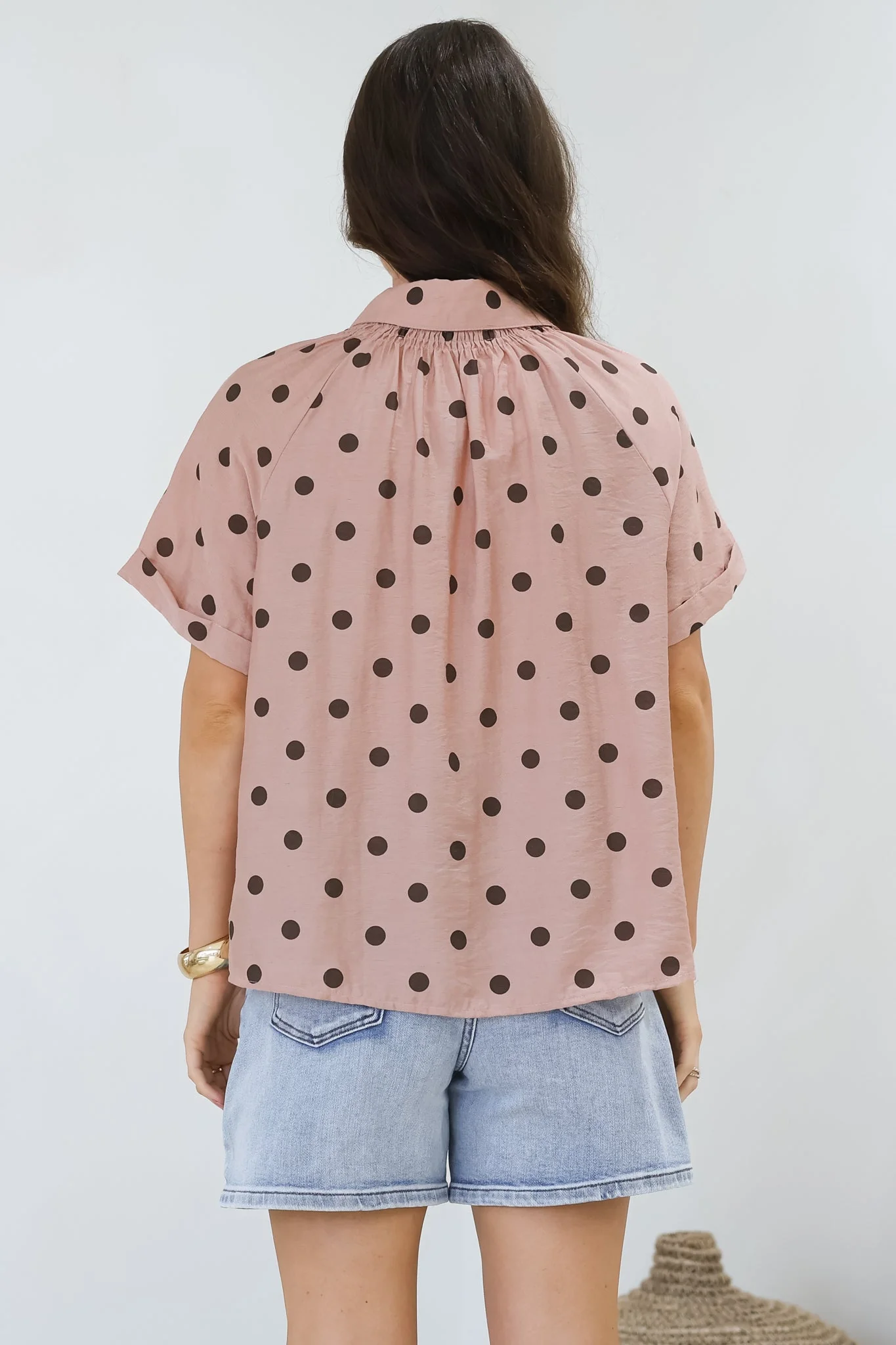 Yohanna Blouse - Collared Button Down in Pacey Spot Pink - Image 10