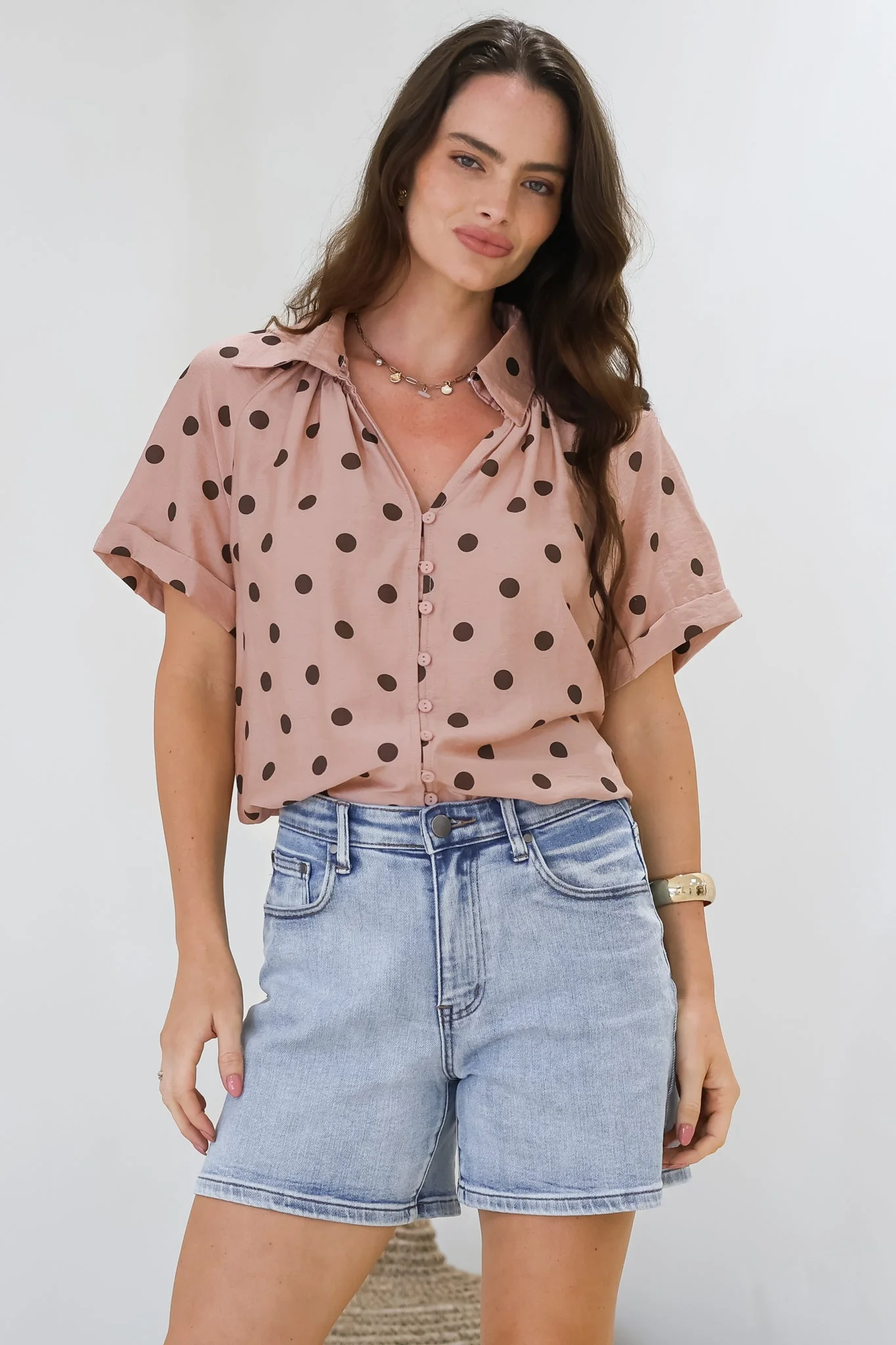 Yohanna Blouse - Collared Button Down in Pacey Spot Pink - Image 2