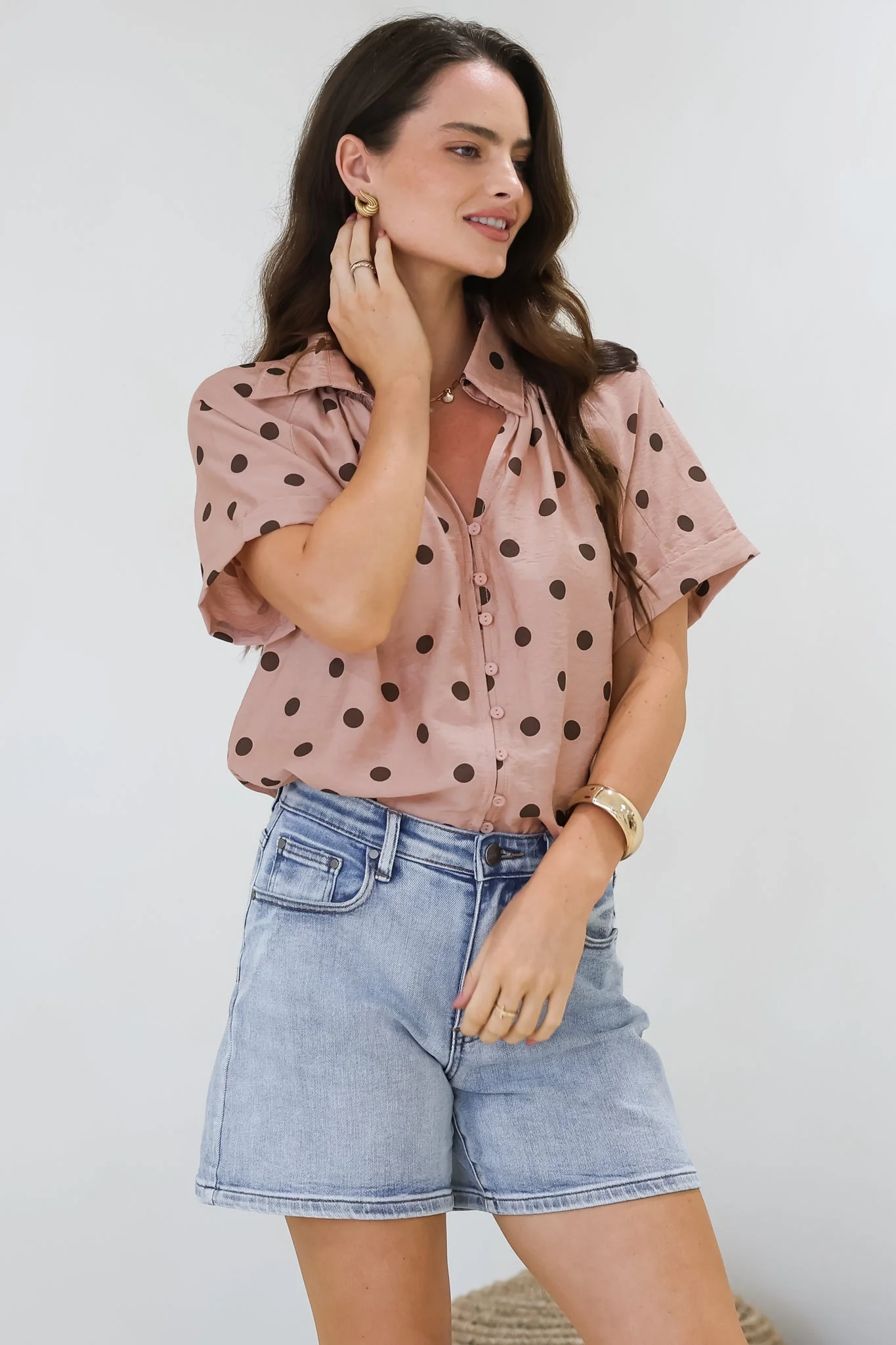 Yohanna Blouse - Collared Button Down in Pacey Spot Pink - Image 4