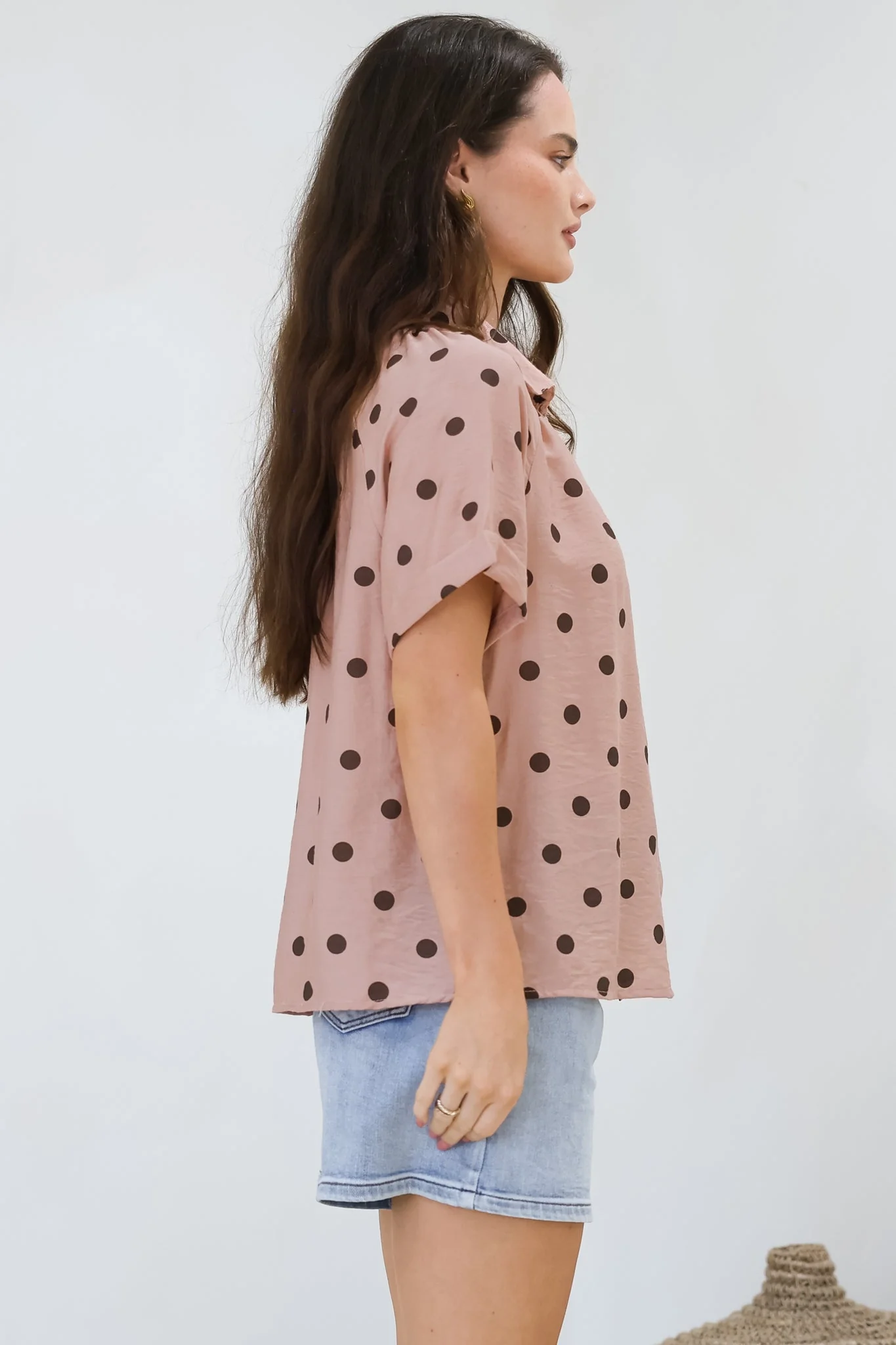 Yohanna Blouse - Collared Button Down in Pacey Spot Pink - Image 9