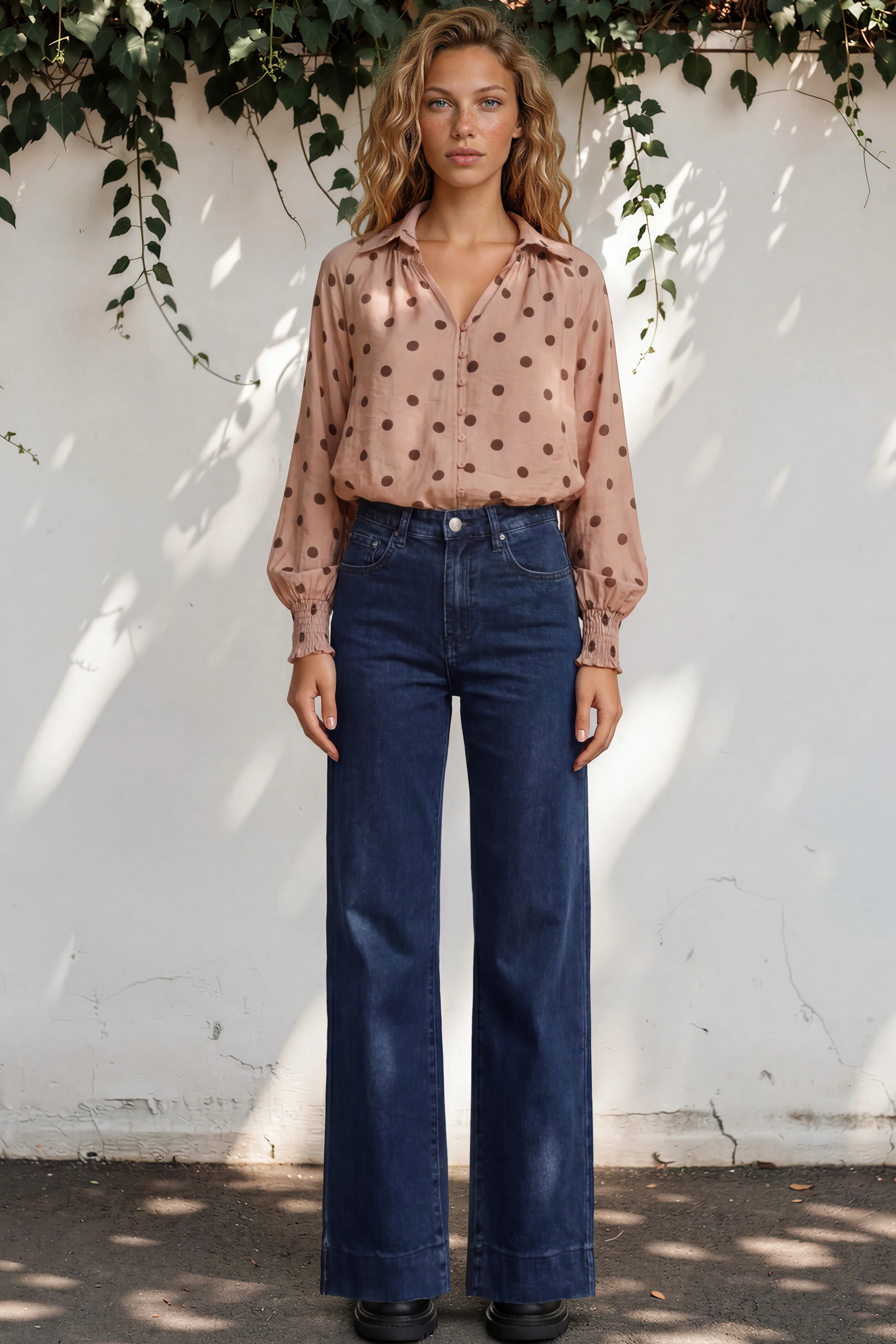 Yulissa Blouse - Wing Collar Button Down Scoop Hem Top in Pacey Spot Pink - Image 5