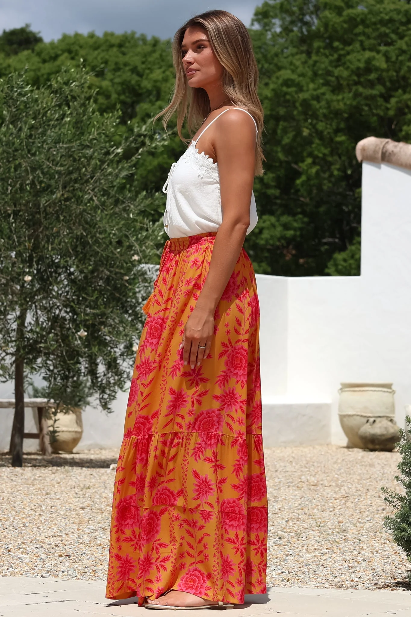 Zia Maxi Skirt - High Waisted Skirt with Tassel Waist Tie and Front Splits in Betsey Print - Image 7