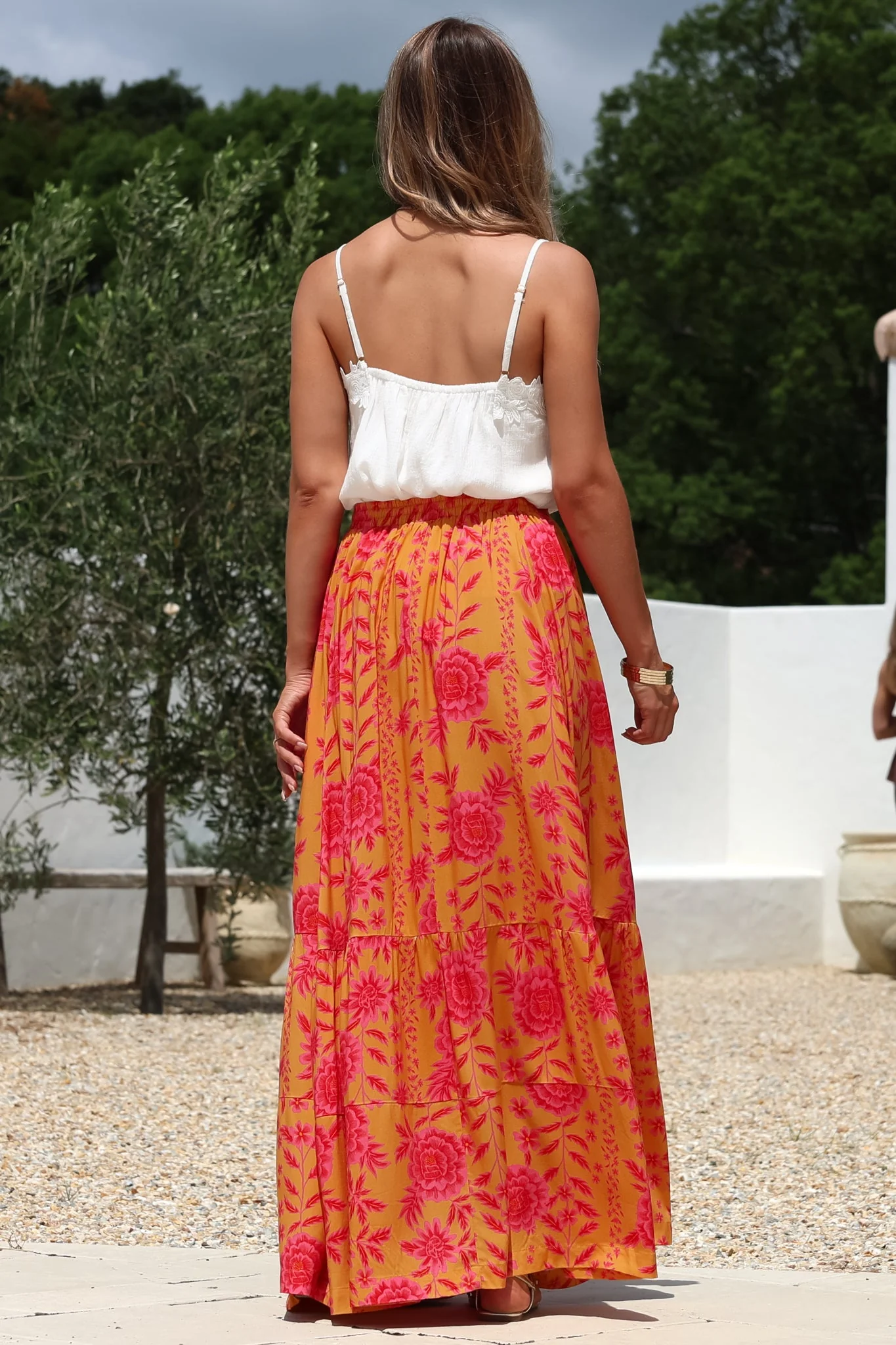 Zia Maxi Skirt - High Waisted Skirt with Tassel Waist Tie and Front Splits in Betsey Print - Image 8