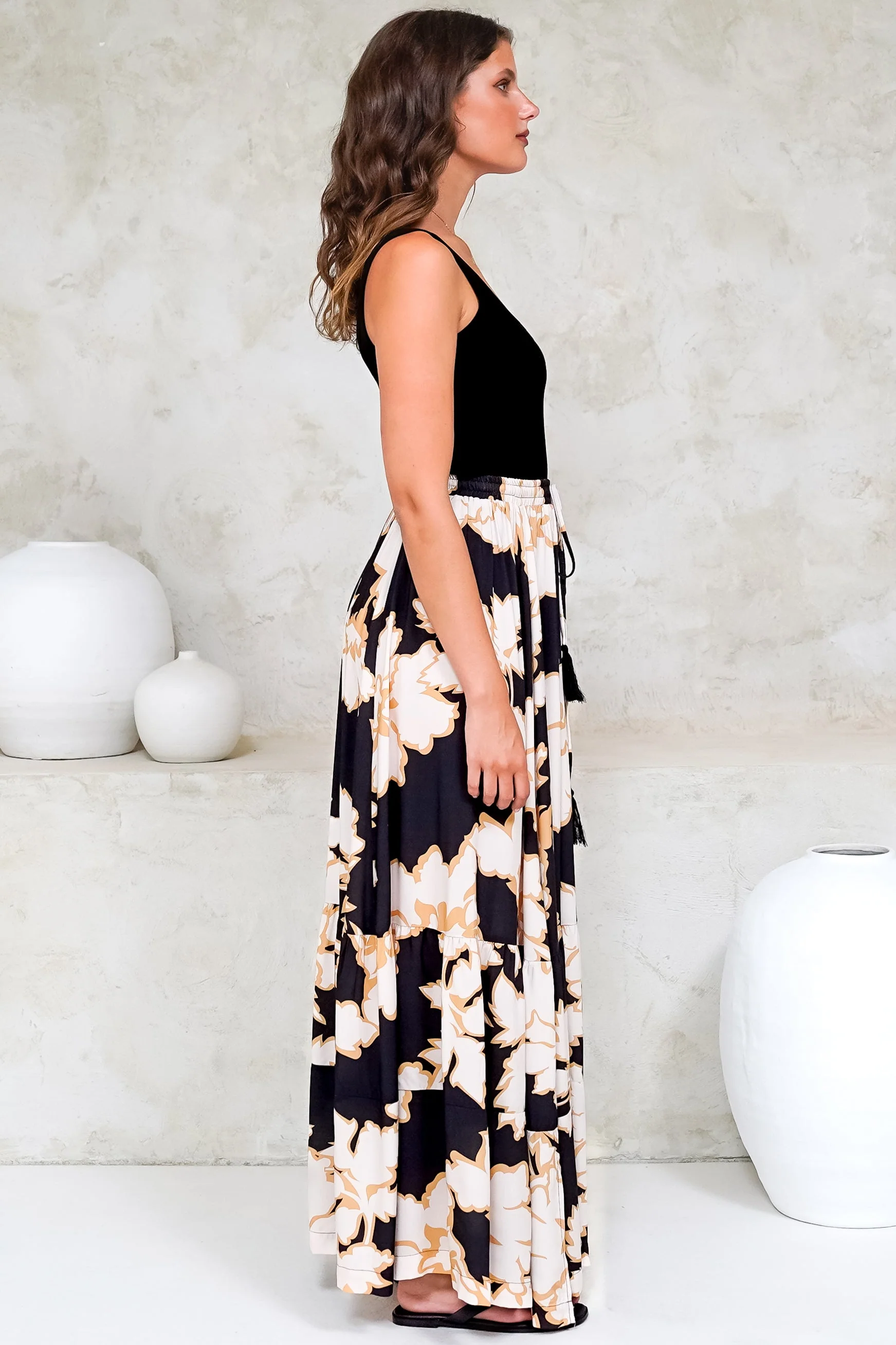 Zia Maxi Skirt - High Waisted Skirt with Tassel Waist Tie and Front Splits in Illaria Print - Image 7