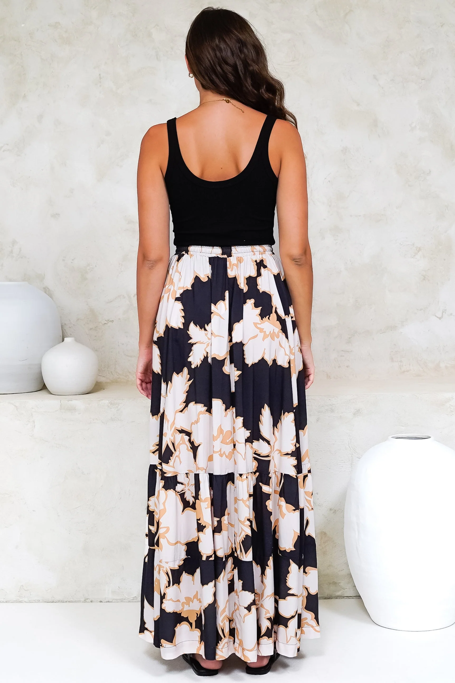 Zia Maxi Skirt - High Waisted Skirt with Tassel Waist Tie and Front Splits in Illaria Print - Image 8