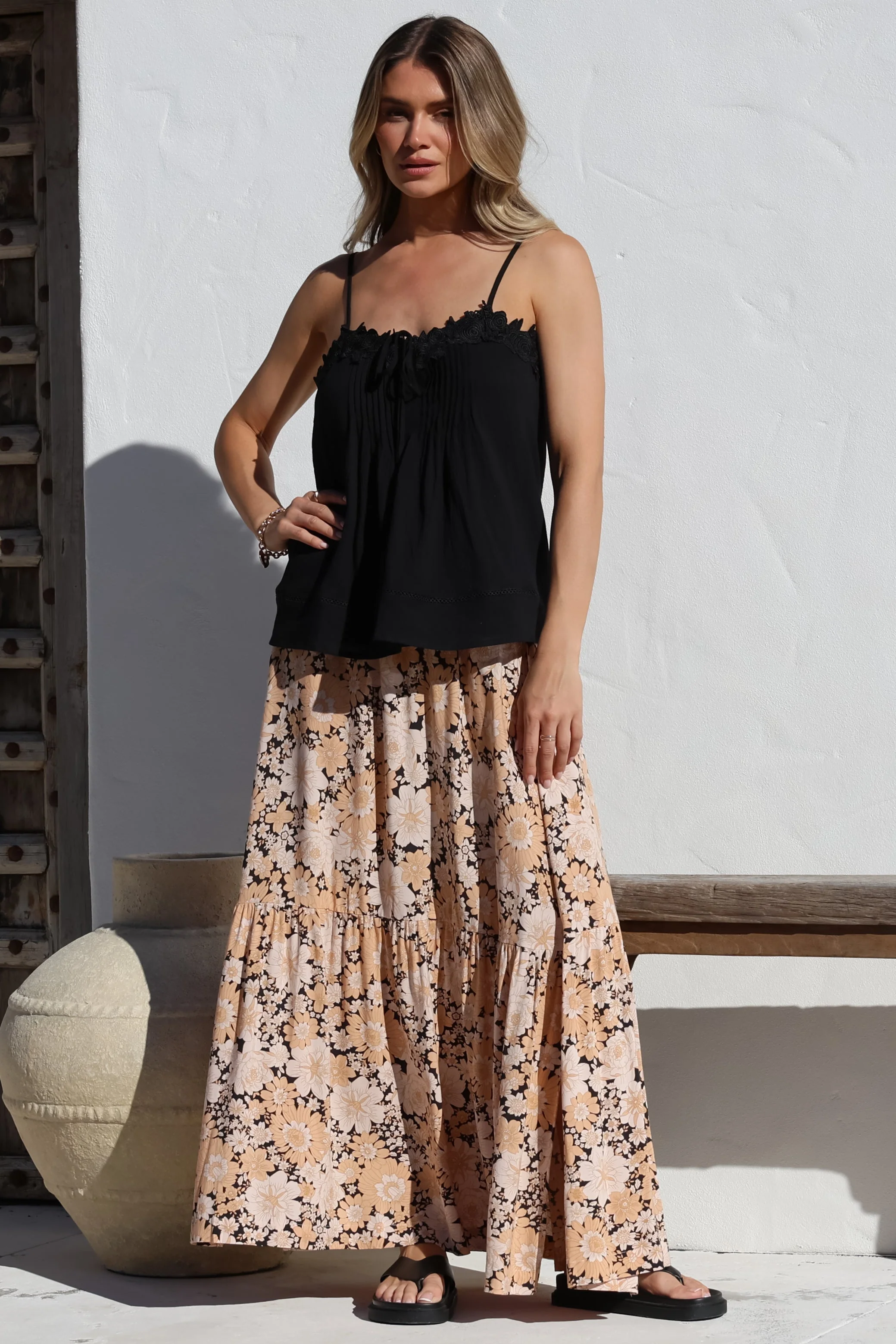 Zia Maxi Skirt - High Waisted Skirt with Tassel Waist Tie and Front Splits in Lyanna Print - Image 3