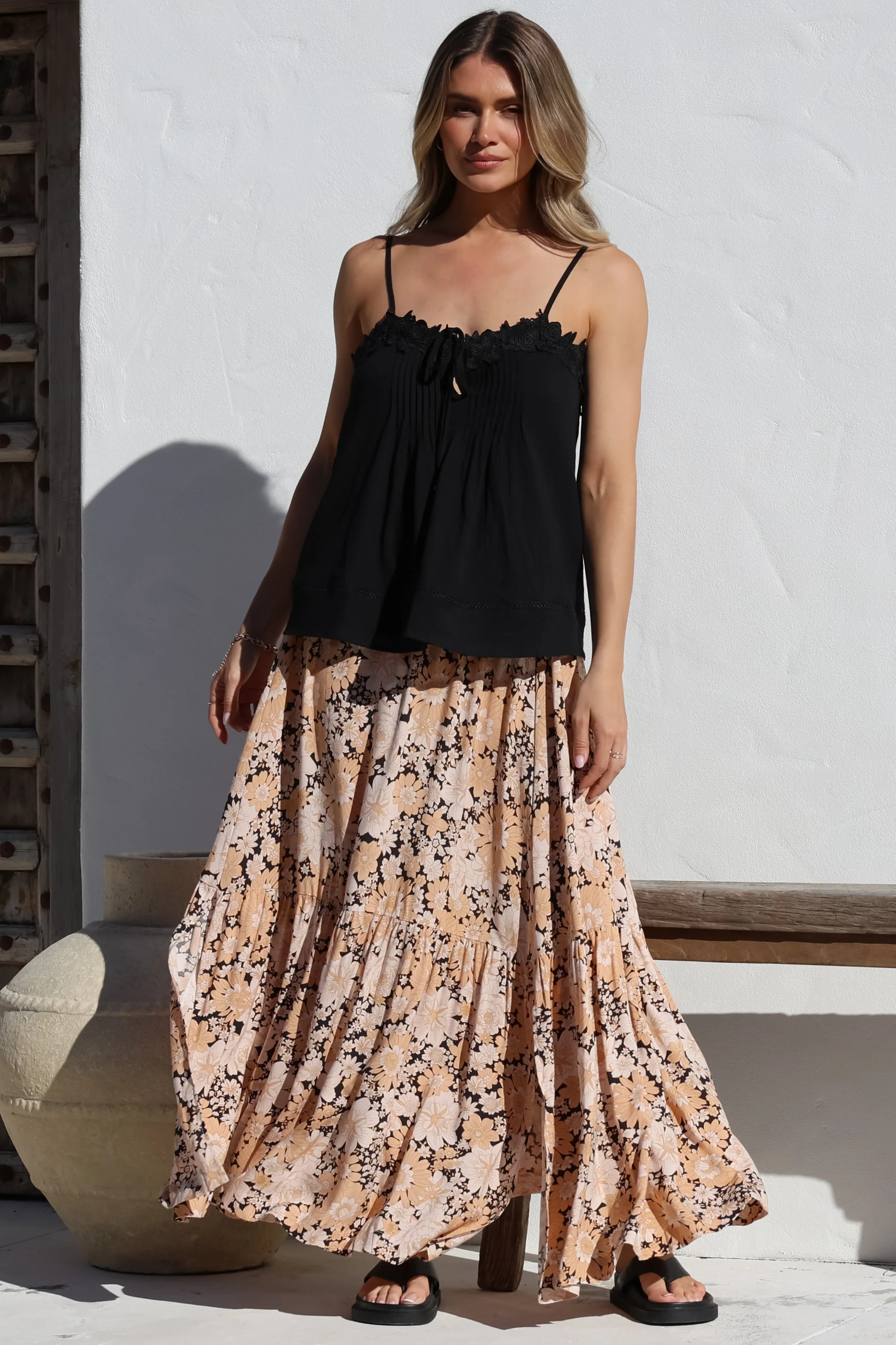 Zia Maxi Skirt - High Waisted Skirt with Tassel Waist Tie and Front Splits in Lyanna Print - Image 7