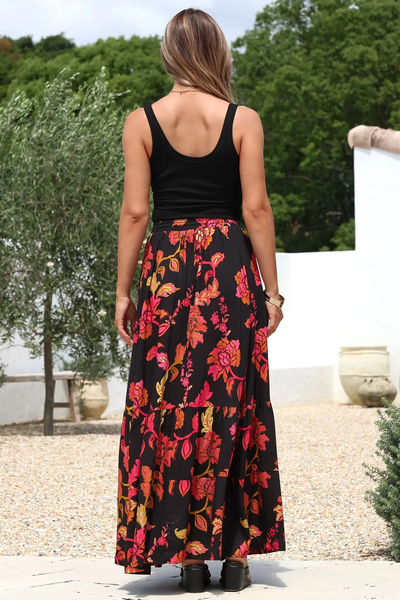 Zia Maxi Skirt - High Waisted Skirt with Tassel Waist Tie and Front Splits in Valerie Print - Image 9