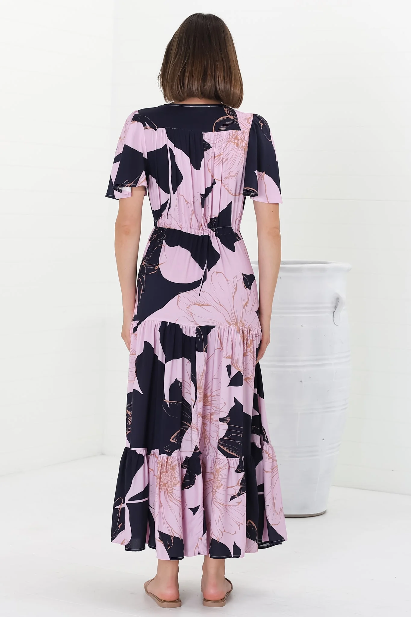 Ziggy Maxi Dress - Cap Sleeve Tiered Dress with Pull Tie Waist in Jaffa Print - Image 9